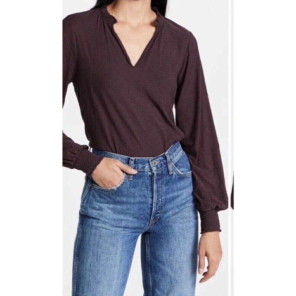 Nation Ltd  Sasha Peasant Tee Top Size Small Purple Long Sleeve Pima Cotton